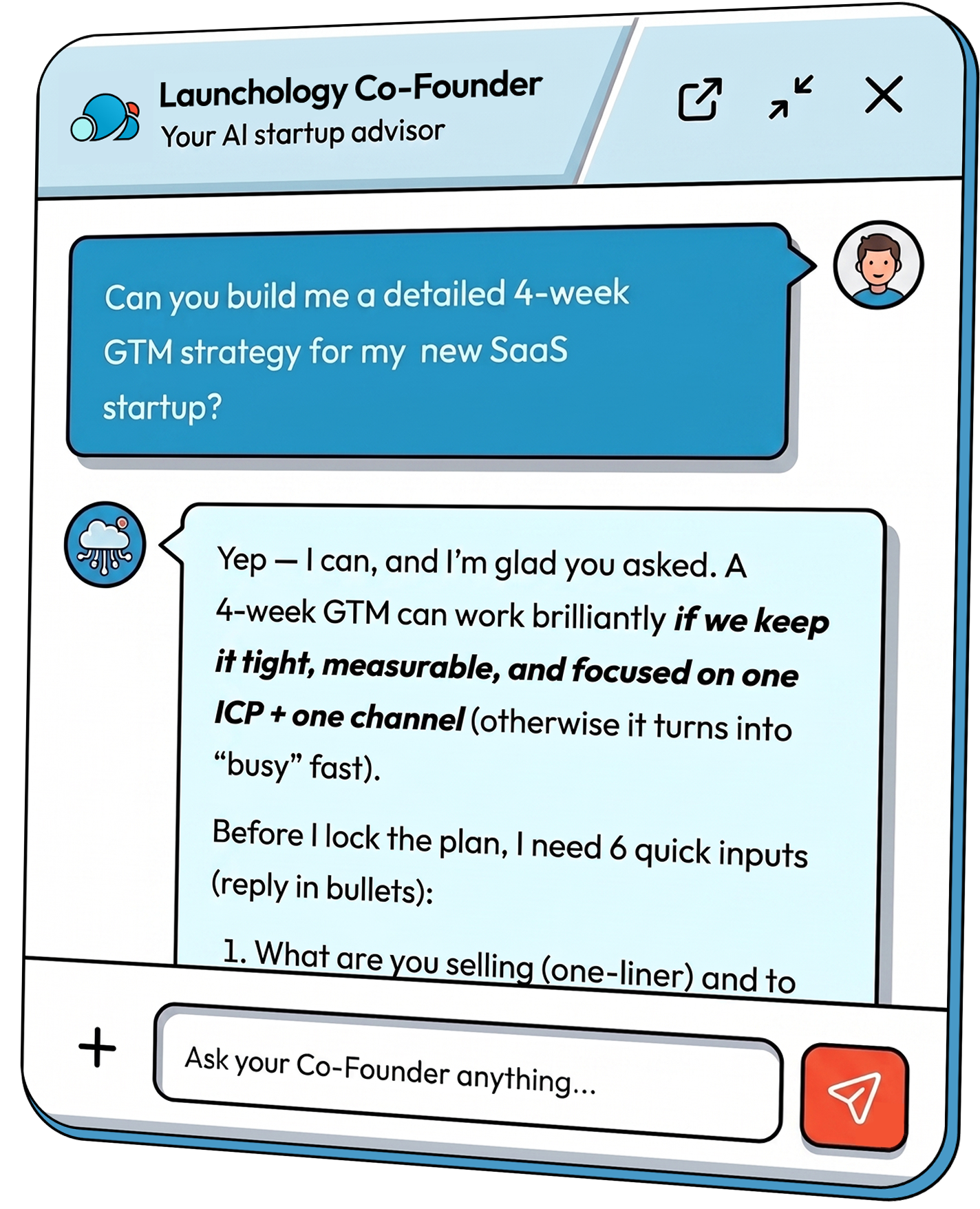 Launchology Co-Founder AI chat interface